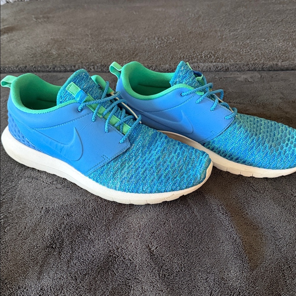 Custom Blue Green reflective Nike roshes Athletic Sneakers